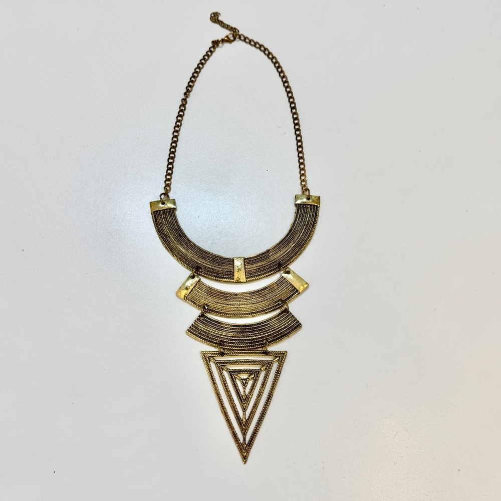 ALTEREDREAMS Vintage Tribal Geo Statement Necklace Bronzed Gold Layered NWT